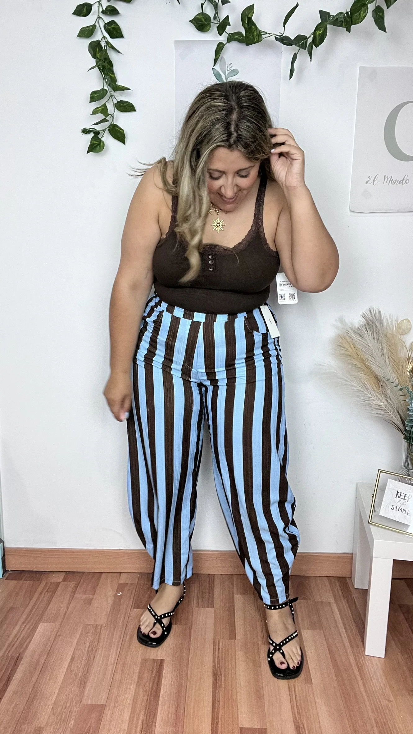 Pantalon Rallado Celeste