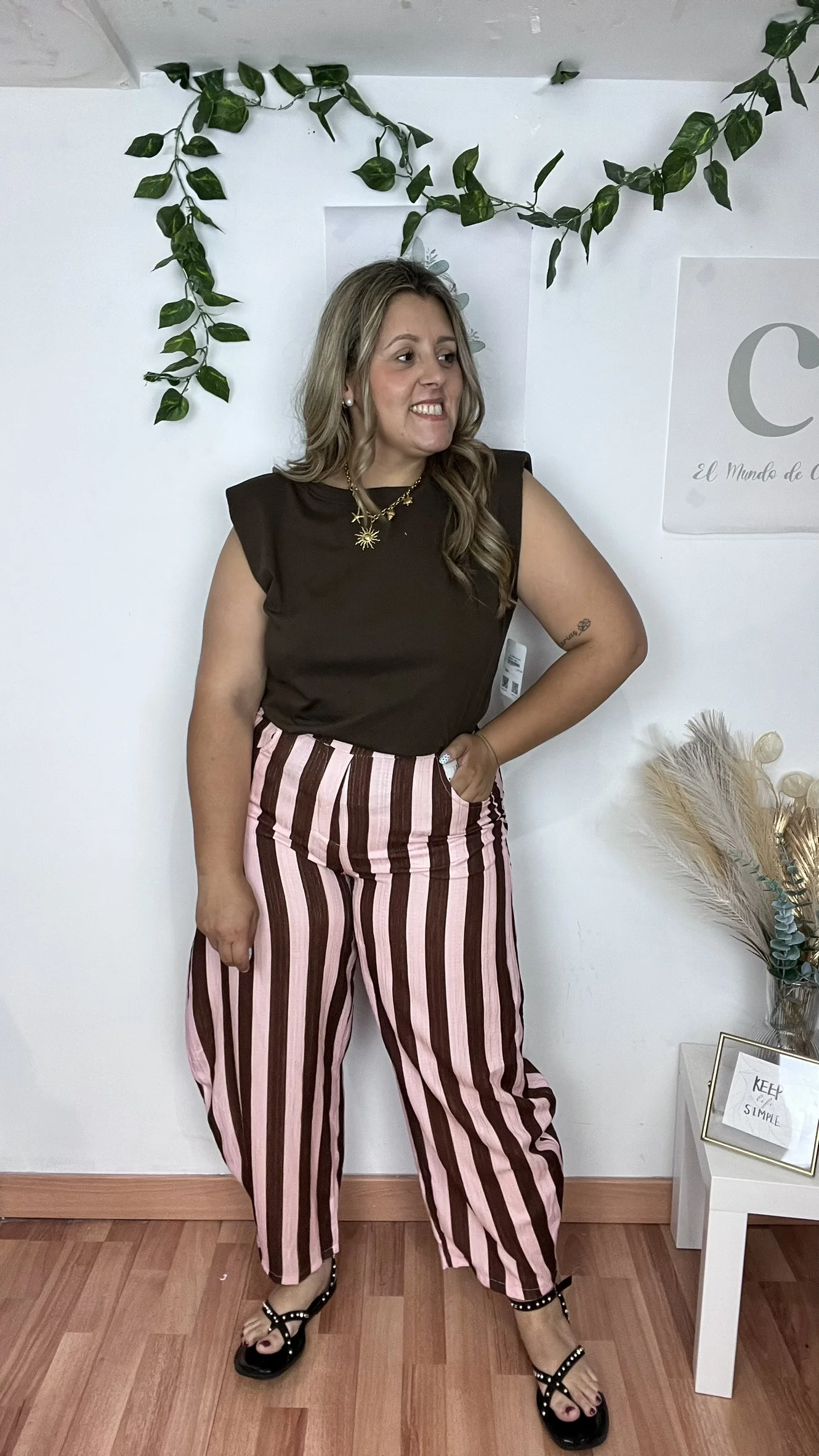 Pantalon Rallado Rosa