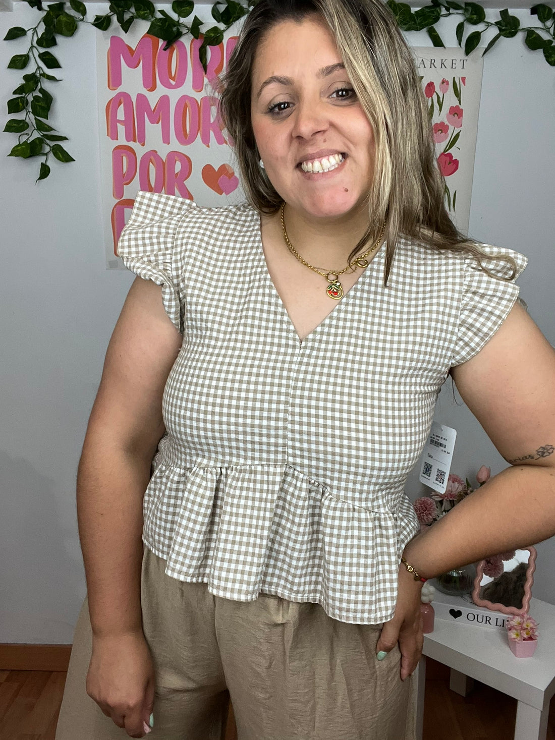 Camisa Vichy Taupe